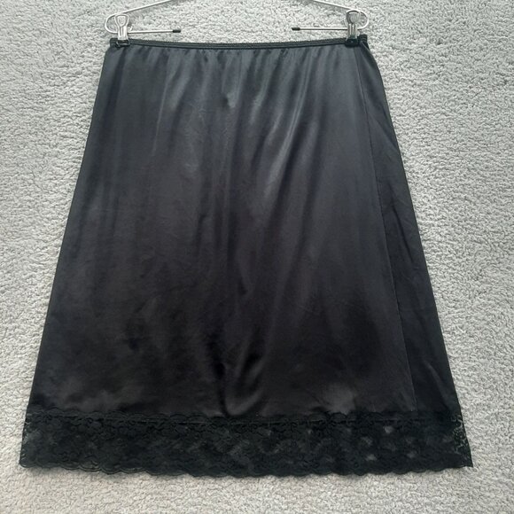 Vintage Sliperfection Black Half Slip Lace Trim bow Accent Size Large 24" - Picture 2 of 6